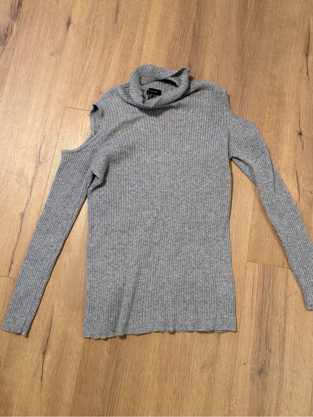 Atmosphere Gray Ribbed Cold-Shoulder Turtleneck Sweater